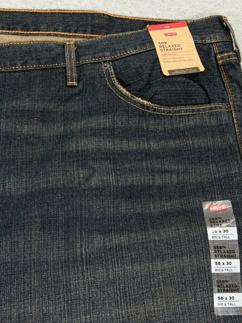 Levi's 559 Relaxed Straight Jeans Mens 56x30 Big & Tall Dark Wash Blue Denim NWT